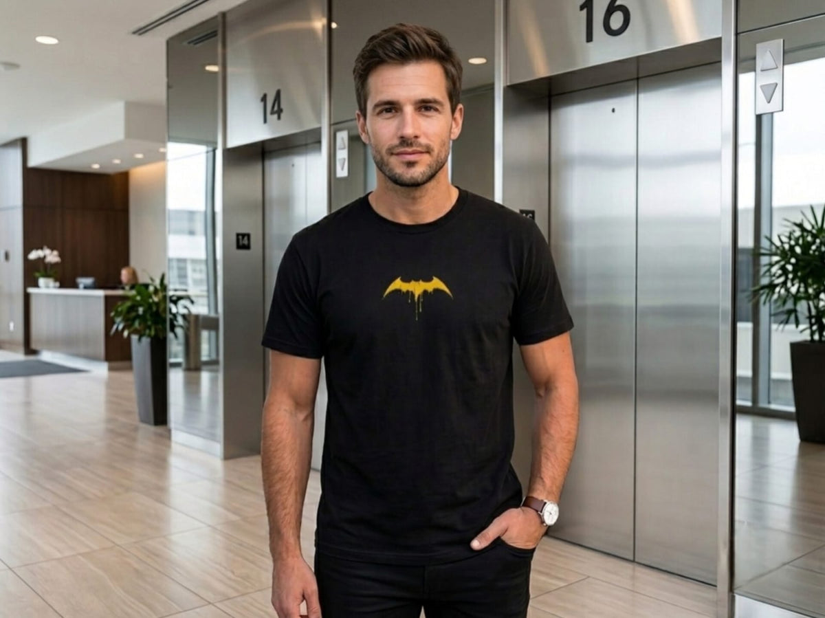 Bat Symbol Gotham City Skyline Graphic Black T-Shirt