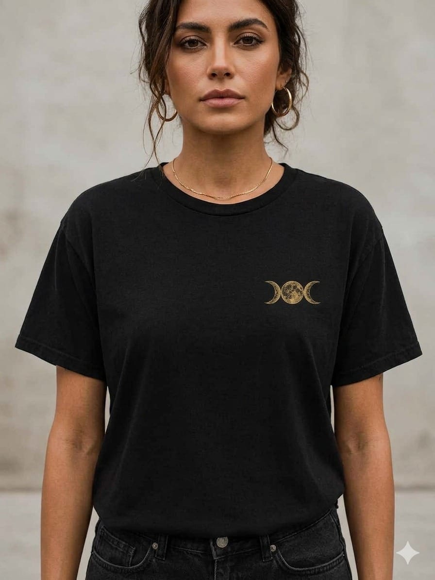 Golden Triple Moon "Matriarchy" Goddess Graphic Black T-Shirt