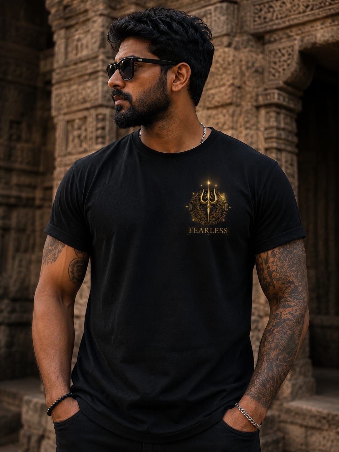Lord Ganesha Trishul "Fearless" Graphic Oversized T-Shirt