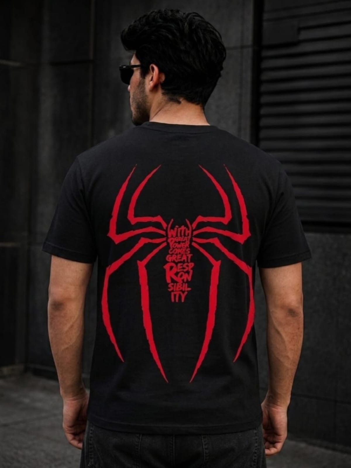 Spider-Man "With Great Power" Oversized Graphic T-Shirt – Black