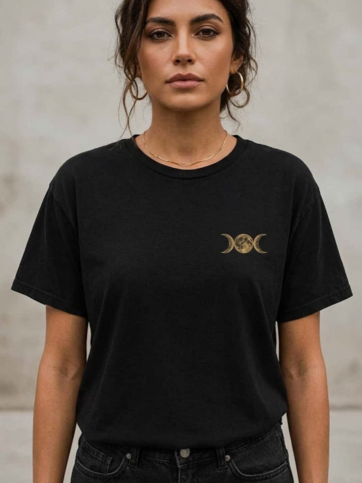 Golden Triple Moon "Matriarchy" Goddess Graphic Black T-Shirt