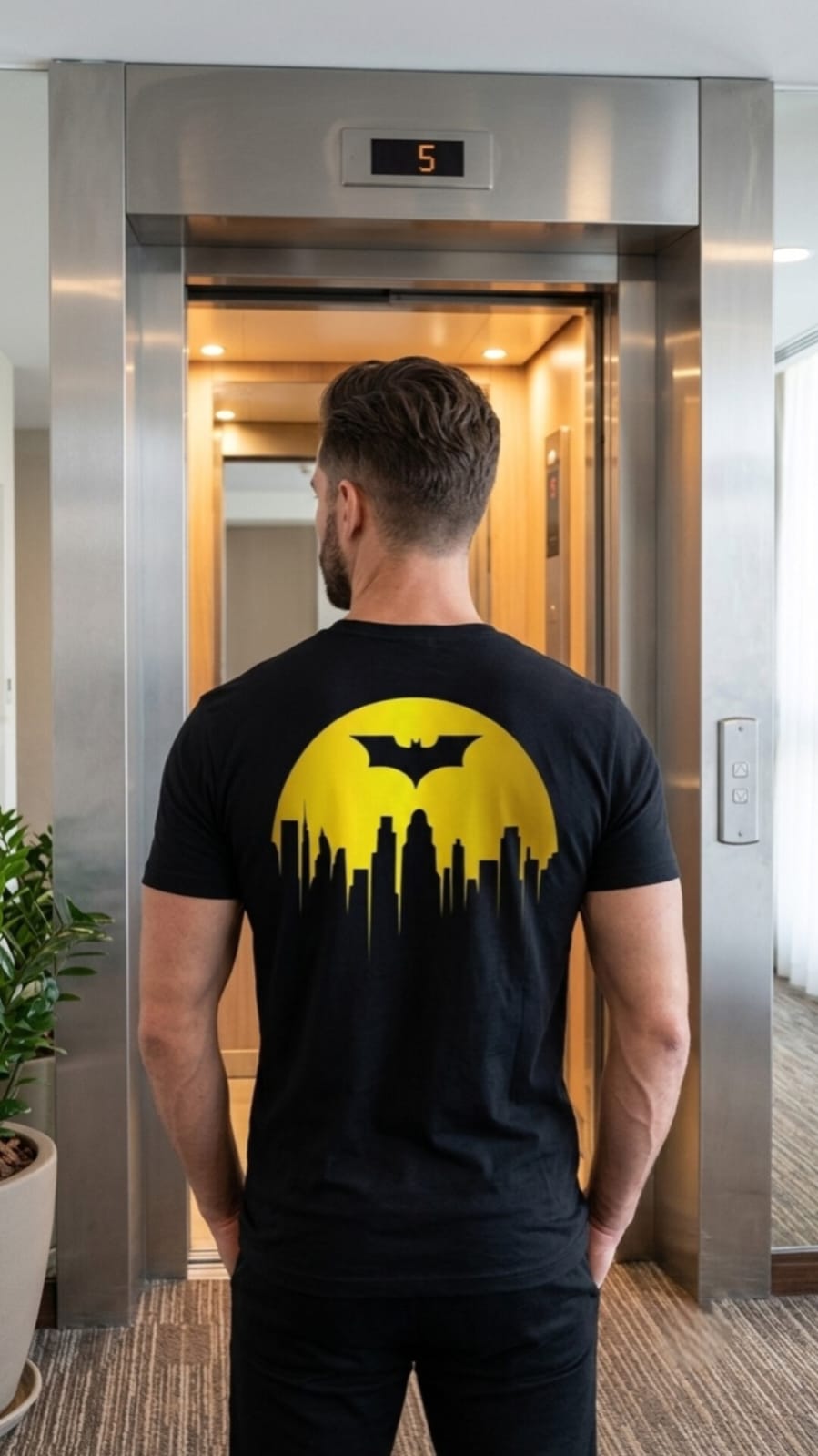 Bat Symbol Gotham City Skyline Graphic Black T-Shirt