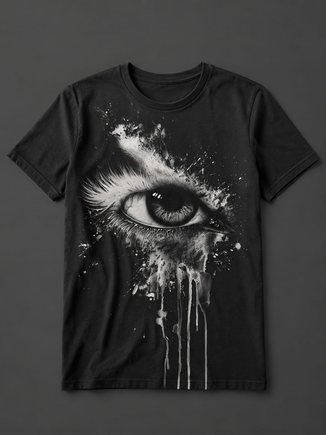 Monochrome Eye Graphic Splash Oversized Black T-Shirt