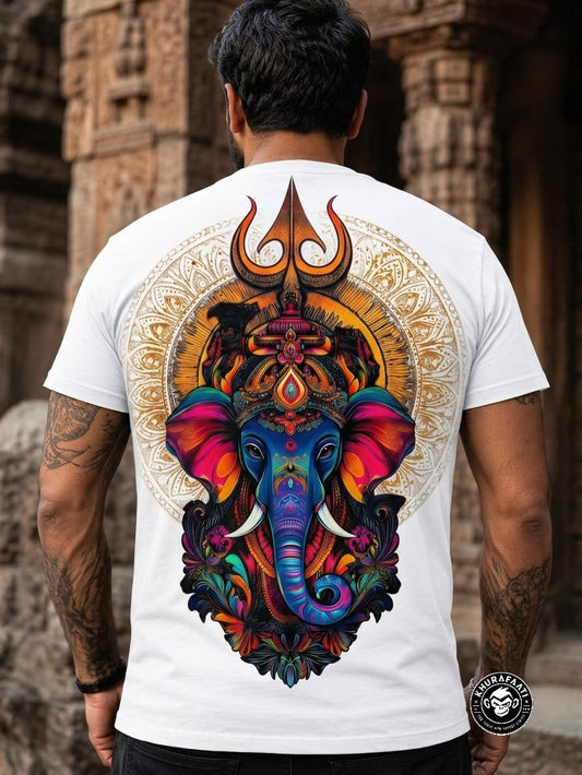 Lord Ganesha Trishul "Fearless" Graphic Oversized White T-Shirt