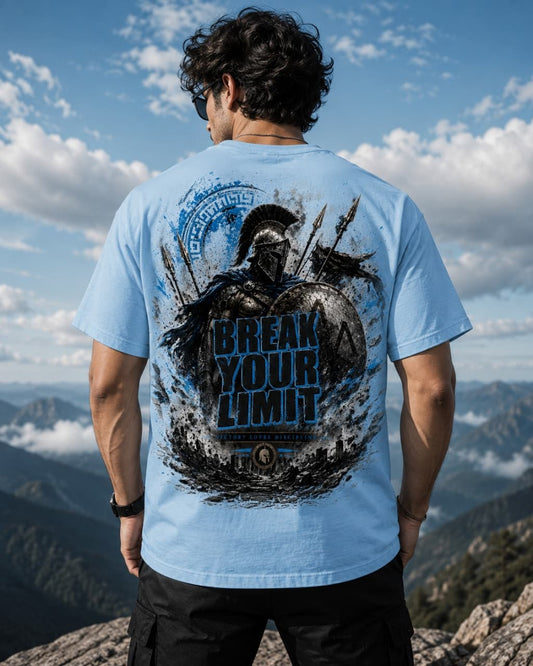 Spartan Warrior "Break Your Limit" Graphic Sky Blue T-Shirt