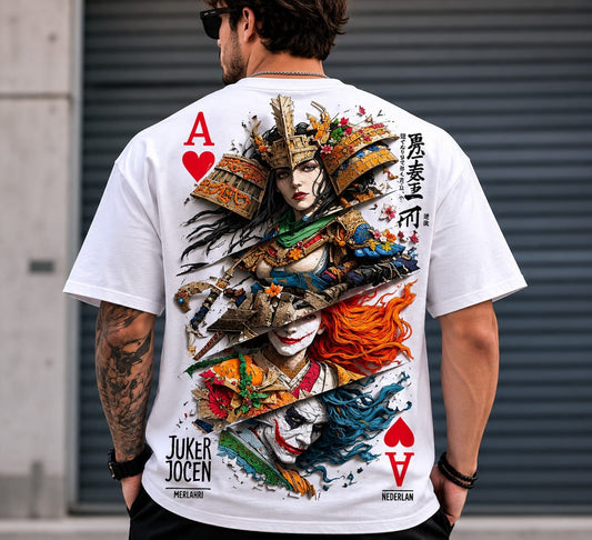 Japanese Samurai Female Warrior Playing Card White Oversized T-Shirt