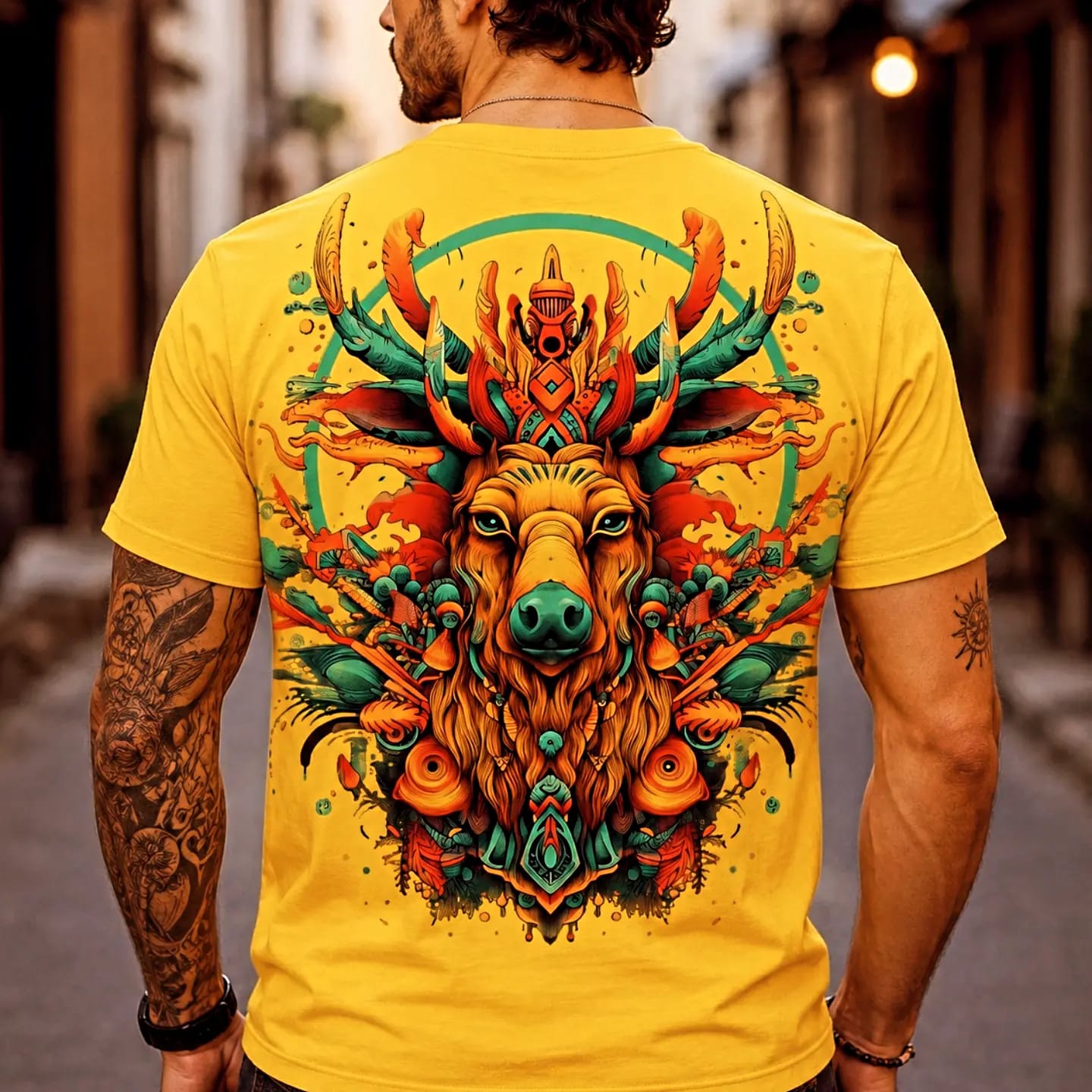 "Strength Wears No Crown" Vibrant Stag Graphic Yellow T-Shirt