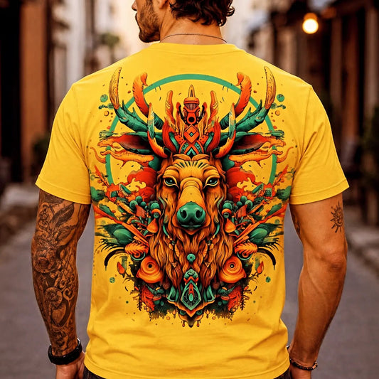 "Strength Wears No Crown" Vibrant Stag Graphic Yellow T-Shirt